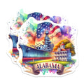 (2 Pack) Alabama State Pride Stickers - USS Alabama Battleship - American Flag - 5" On Longest Side - Sticks to Smooth Flat Surfaces - Made in USA - BMCS7115