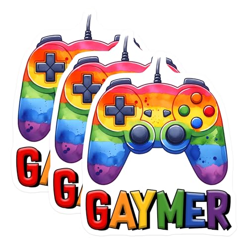 (3 Pack) Gaymer Decals - Rainbow Controller - LGBTQ Gamer Decal - 3 Inches On Longest Side - Easy Peel & Apply - Made in USA - 3MCS7040