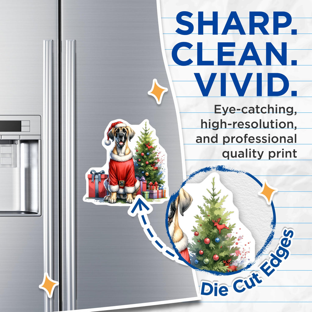 (2 Pack) Great Dane Christmas Magnets - Santa Dog Holiday Decor - Pet Lover Refrigerator Art - 5 Inches On Longest Side - Thick Durable Magnet - Made in USA - MAG27443