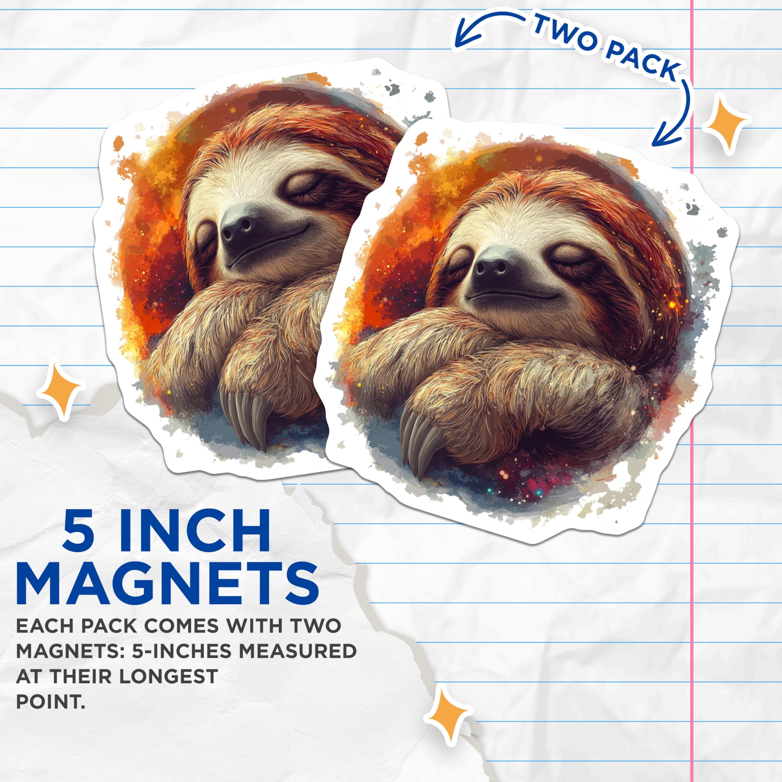(2 Pack) Sleeping Sloth Magnets - Cute Animal Fridge Decor - Cozy Aesthetic Locker Accessories - 5 Inches On Longest Side - Thick Durable Magnet - Made in USA - MAG26615