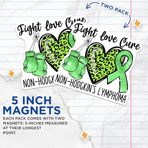 (2 Pack) Fight Love Cure Non Hodgkin's Lymphoma Magnets - Awareness Magnets - Inspirational Magnets - 5" On Longest Side - for Cars, Fridges, Toolboxes - Made in USA - MAG4289