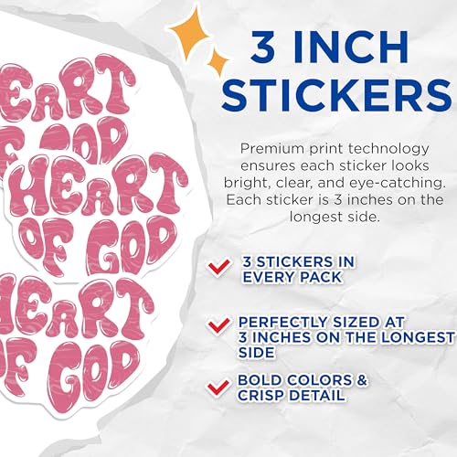 (3 Pack) Heart of God Decals - Christian Stickers - Laptop Decal - Faith Based Sticker - 3 Inches On Longest Side - Easy Peel & Apply - Made in USA - 3MCS7593