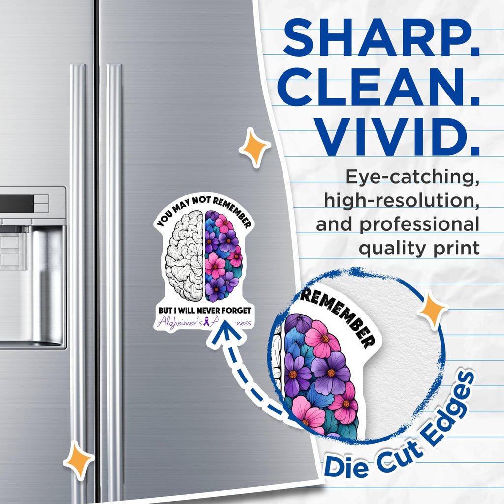 (2 Pack) You May Not Remember But I Will Never Forget Magnet - Brain and Flower Design - 5" On Longest Side - Sticks to Smooth Flat Surfaces - Made in USA - MAG9795