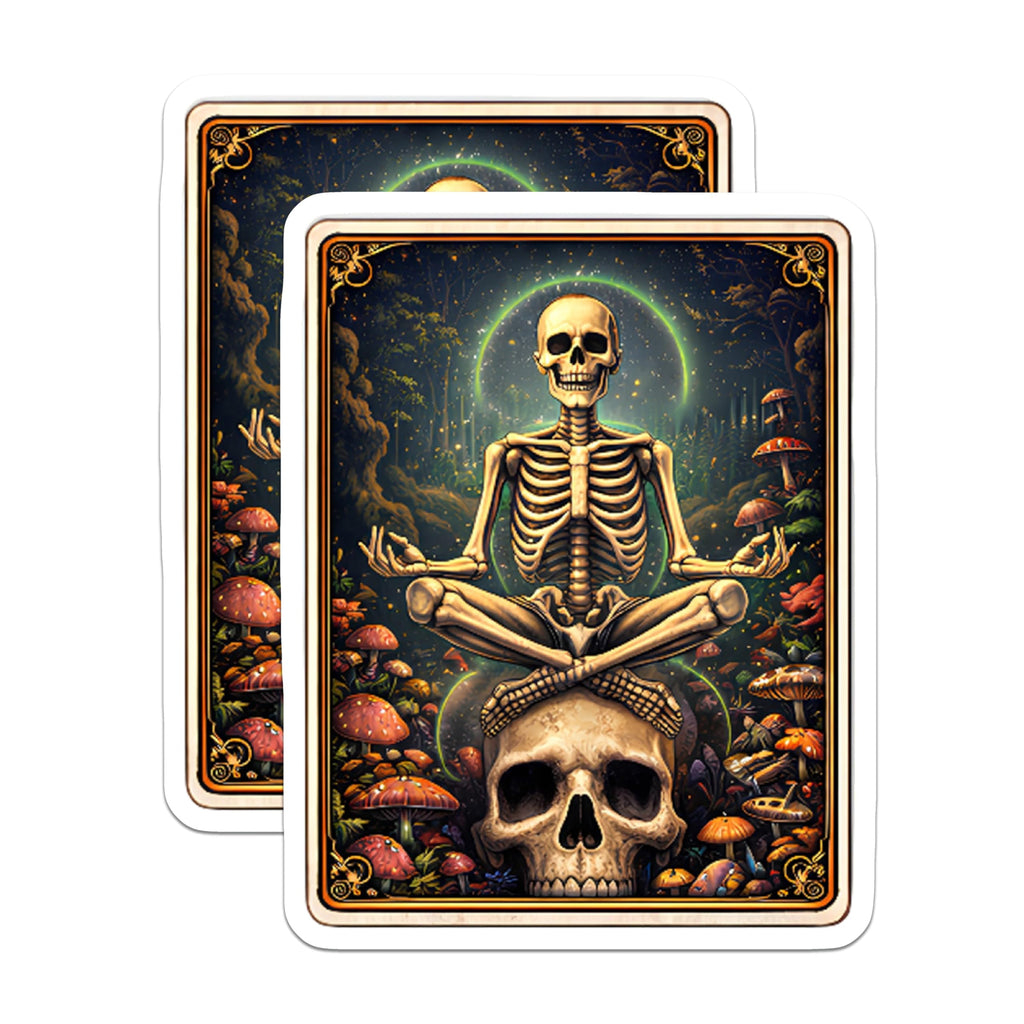 (2 Pack) Skeleton Yoga Magnets - Mushroom Forest Decor - Spooky Skull Fridge Magnets - 5" On Longest Side - Premium Magnet - for Cars, Refrigerators, Toolboxes, Lockers - Made in USA - MAG15235