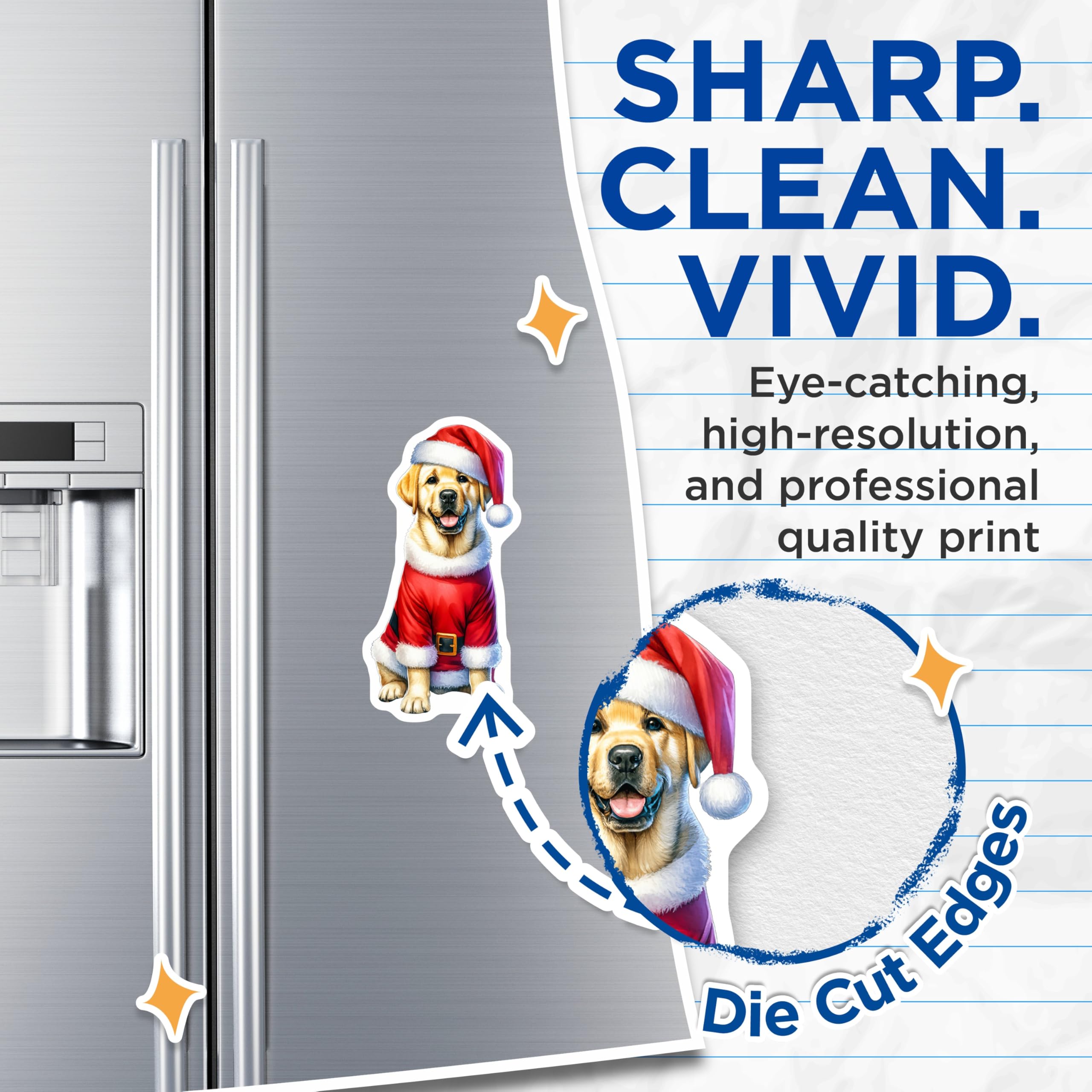 (2 Pack) Christmas Golden Retriever Magnets - Santa Puppy Dog - Holiday Refrigerator Decor for Dog Lovers - 5 Inches On Longest Side - Thick Durable Magnet - Made in USA - MAG30991