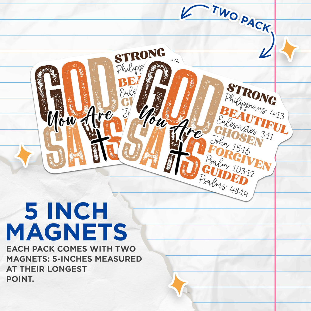 (2 Pack) God Says You are Magnets - Inspirational Christian Decor - Bible Verse Affirmation - Philippians 4:13-5 Inches On Longest Side - Thick Durable Magnet - Made in USA - MAG23375