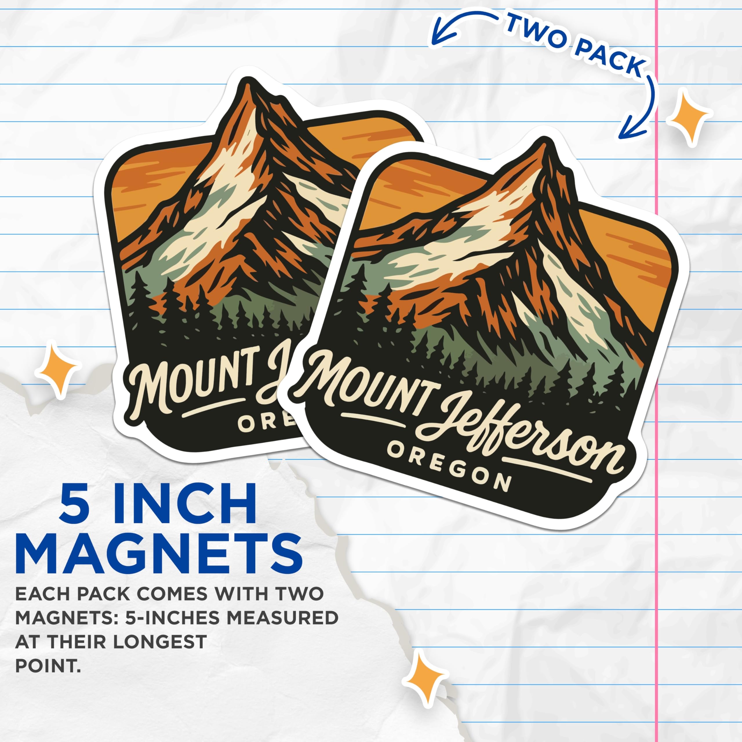 (2 Pack) Mount Jefferson Oregon Magnets - Mountain Landscape Art - Pacific Northwest Souvenirs - 5 Inches On Longest Side - Thick Durable Magnet - Made in USA - MAG19499