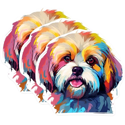 (3 Pack) Shih Tzu Decals - Colorful Dog Decals - Laptop Decal - 3 Inches On Longest Side - Easy Peel & Apply - Made in USA - 3MCS0769