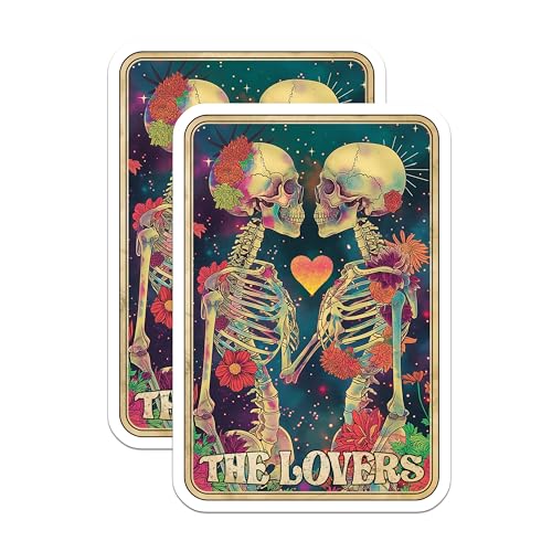 (2 Pack) The Lovers Stickers - Skeleton Couple Stickers - Floral Art Stickers - 5" On Longest Side - Sticks to Smooth Flat Surfaces - Made in USA - BMCS5448