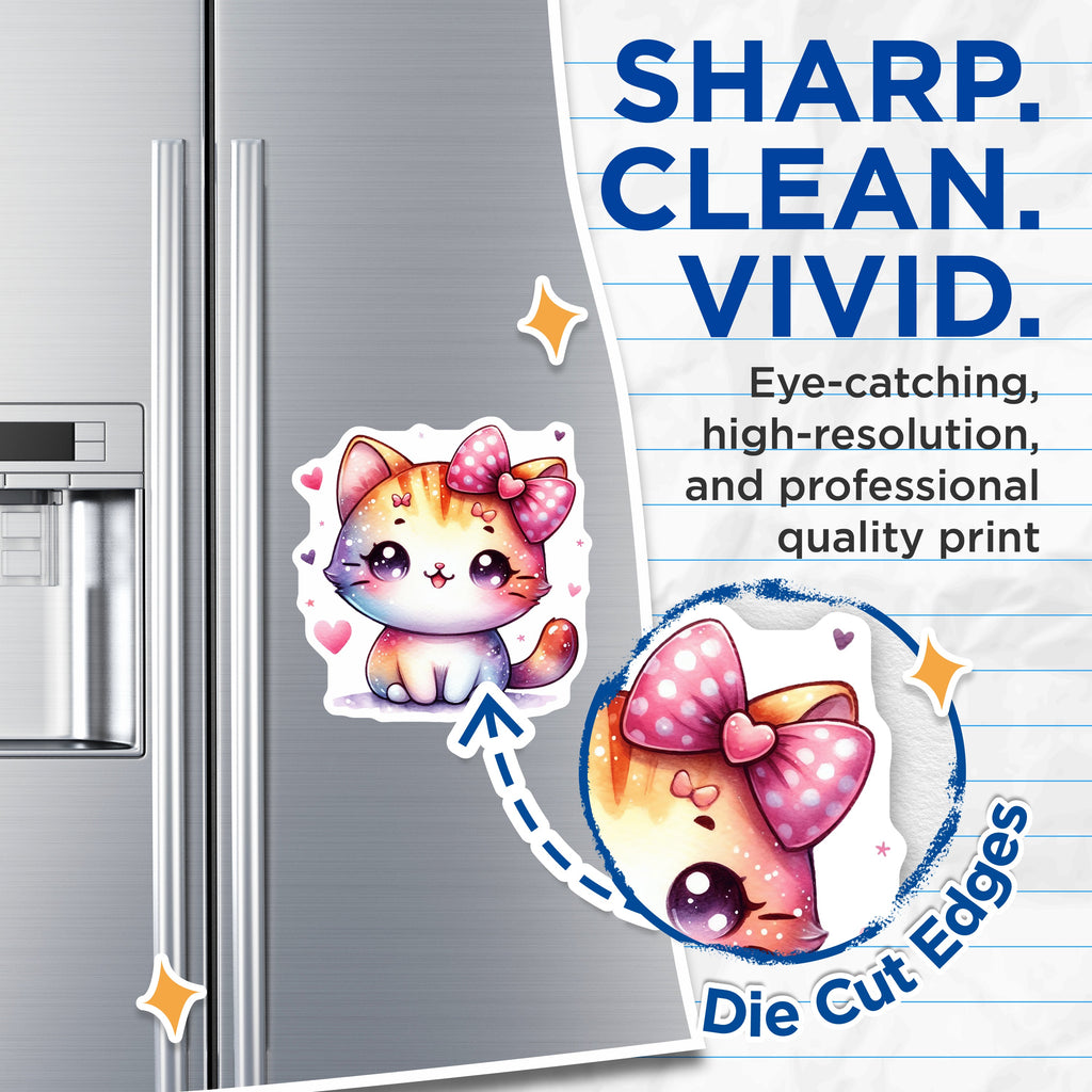 (2 Pack) Cute Kawaii Kitten Magnets - Pastel Cat Aesthetic - Chibi Animal Lover Fridge Locker Decor - 5 Inches On Longest Side - Thick Durable Magnet - Made in USA - MAG37366