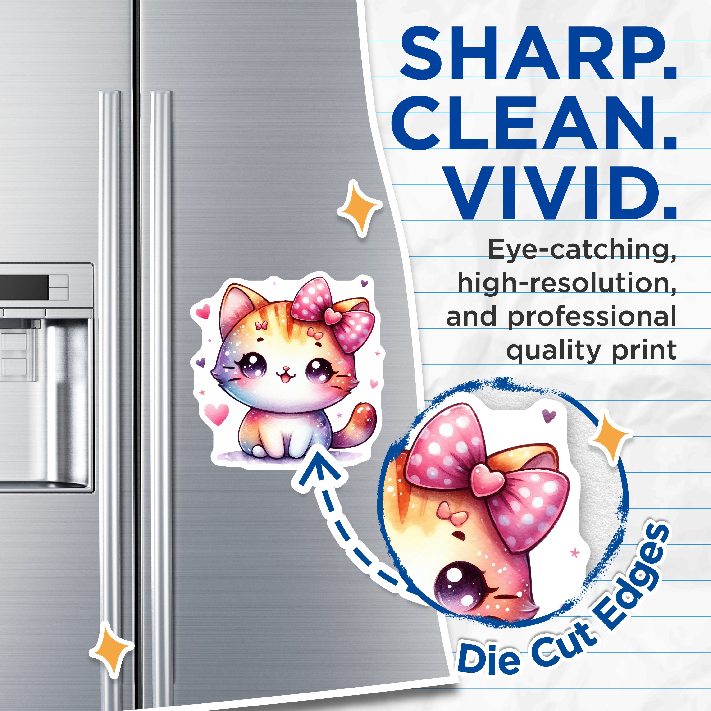 (2 Pack) Cute Kawaii Kitten Magnets - Pastel Cat Aesthetic - Chibi Animal Lover Fridge Locker Decor - 5 Inches On Longest Side - Thick Durable Magnet - Made in USA - MAG37366