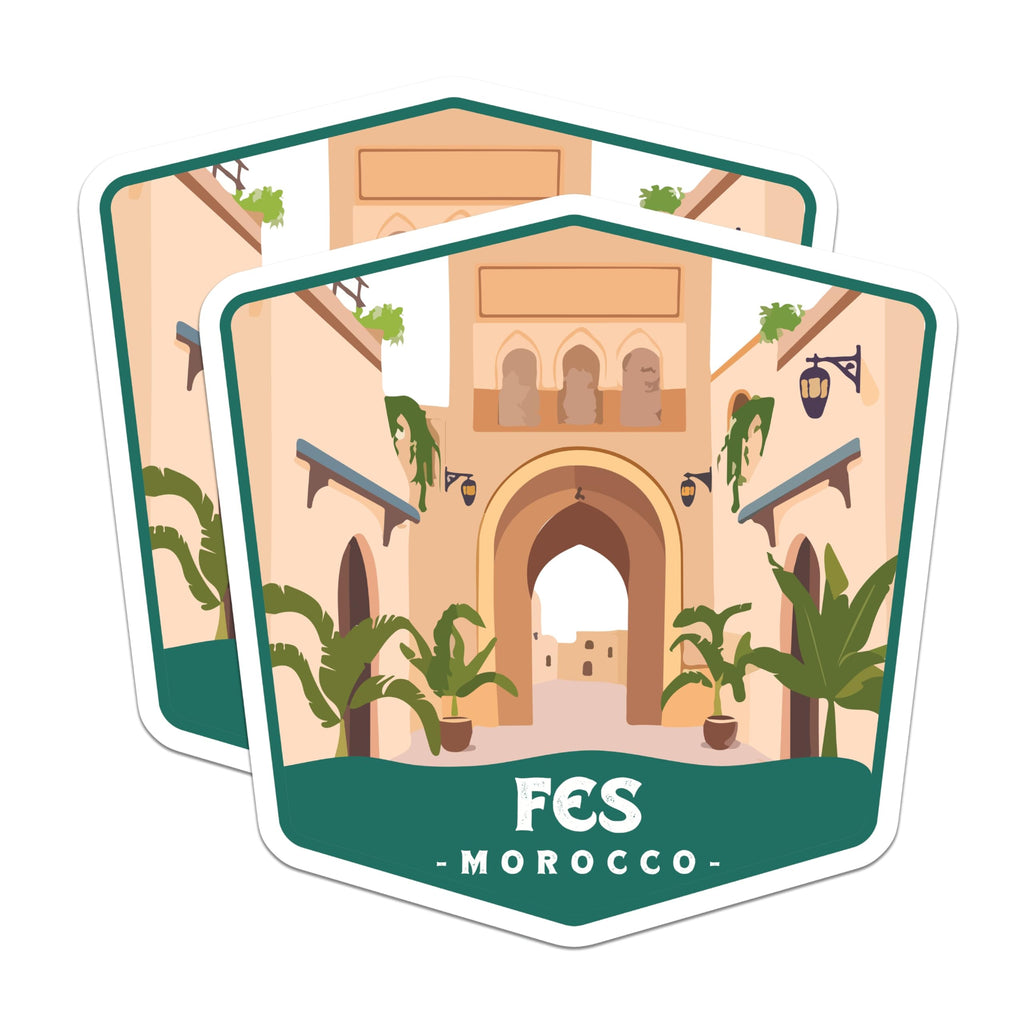 (2 Pack) FES Morocco Magnets - Moroccan Architecture Art - Travel Destination Souvenir - 5 Inches On Longest Side - Thick Durable Magnet - Made in USA - MAG20095