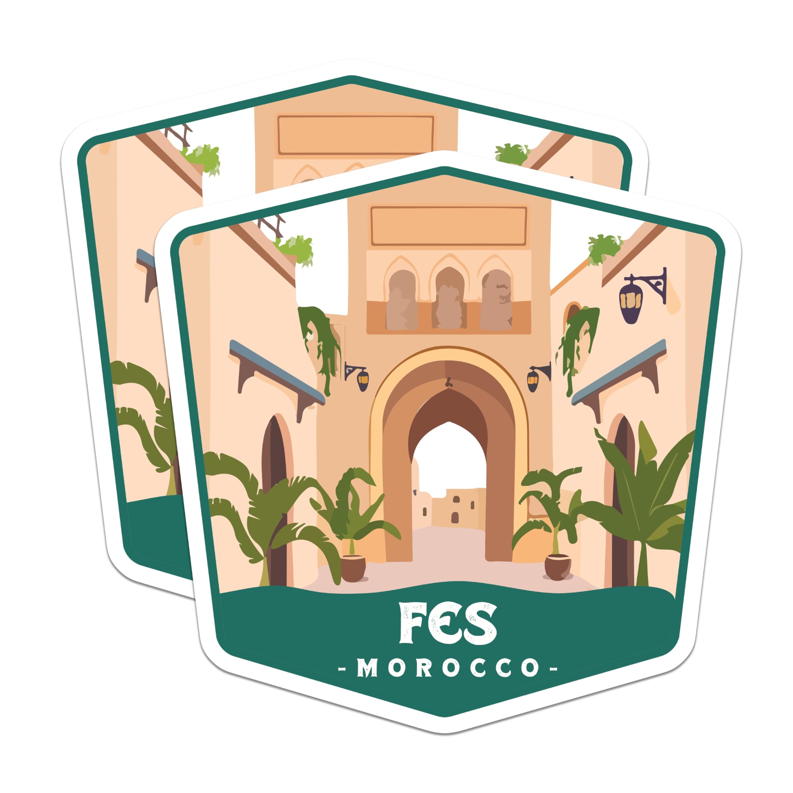 (2 Pack) FES Morocco Magnets - Moroccan Architecture Art - Travel Destination Souvenir - 5 Inches On Longest Side - Thick Durable Magnet - Made in USA - MAG20095