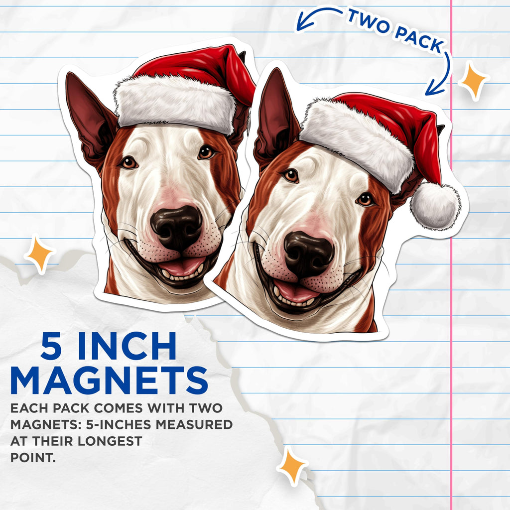 (2 Pack) Bull Terrier Magnets - Christmas Dog Decor - Holiday Pet Lover - 5 Inches On Longest Side - Thick Durable Magnet - Made in USA - MAG28023