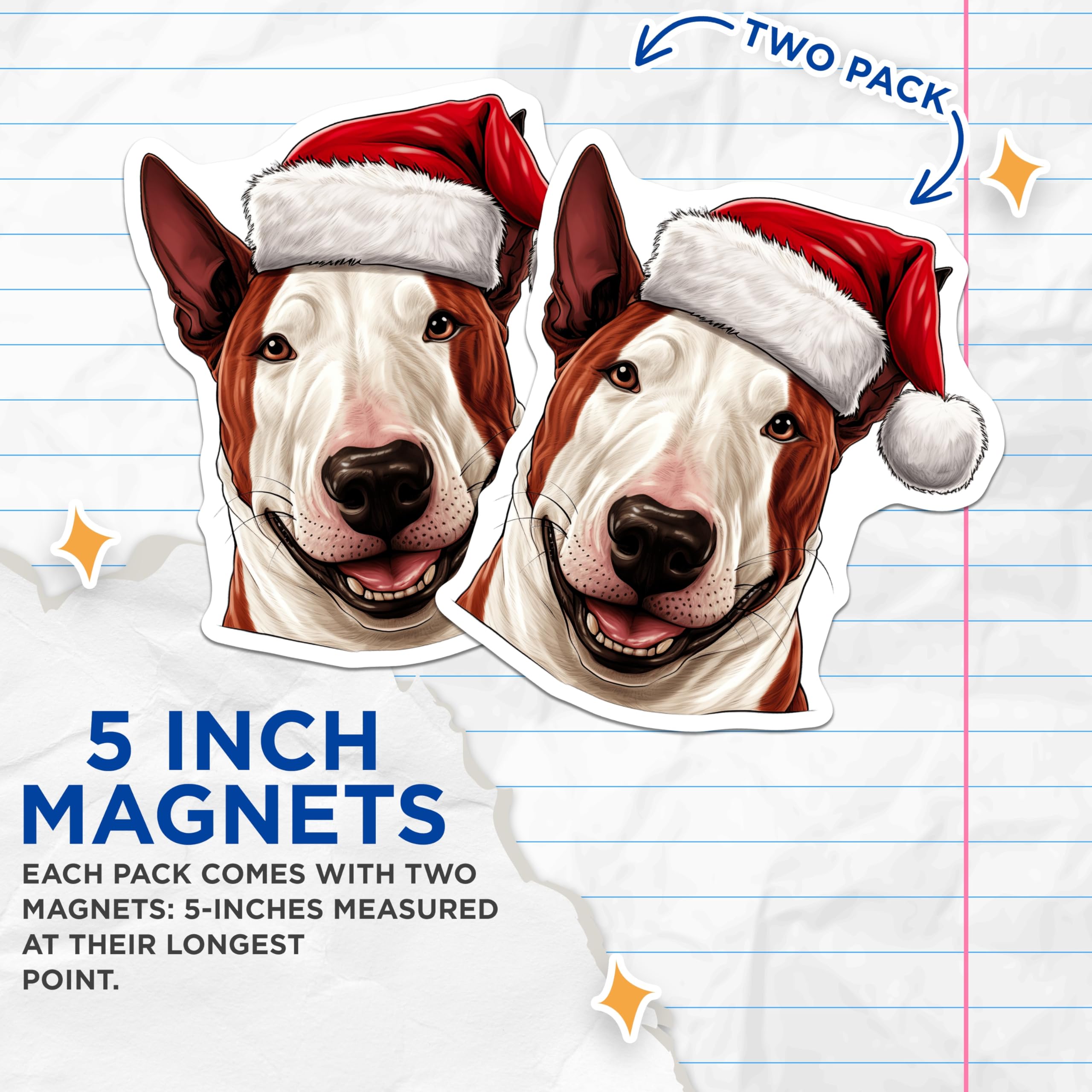 (2 Pack) Bull Terrier Magnets - Christmas Dog Decor - Holiday Pet Lover - 5 Inches On Longest Side - Thick Durable Magnet - Made in USA - MAG28023