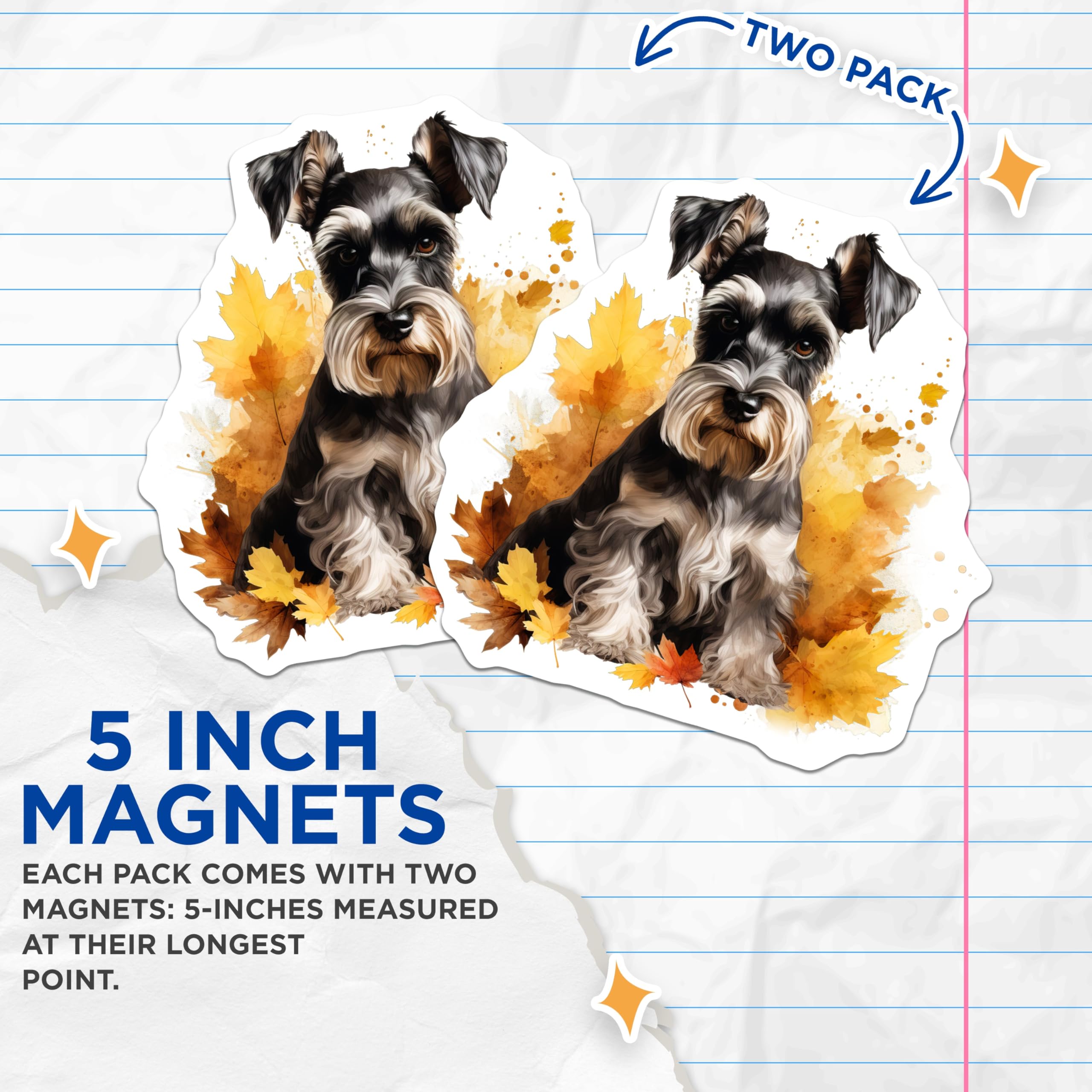 (2 Pack) Miniature Schnauzer Magnets - Autumn Leaves Decor - Dog Lover Fridge Art - 5 Inches On Longest Side - Thick Durable Magnet - Made in USA - MAG25948