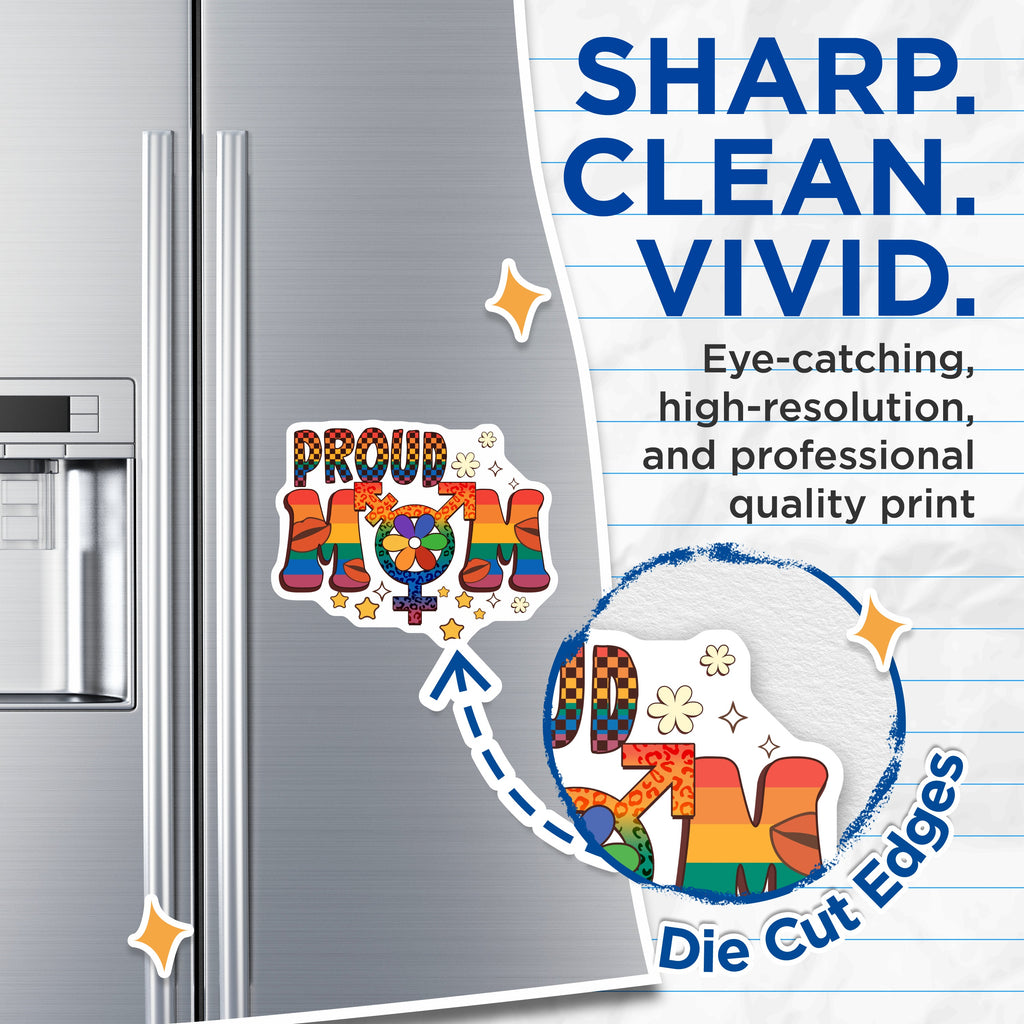 (2 Pack) Proud Mom Rainbow Magnets - LGBTQ Mama Ally Refrigerator Decor - Pride Month Supporter Accent - 5 Inches On Longest Side - Thick Durable Magnet - Made in USA - MAG36812