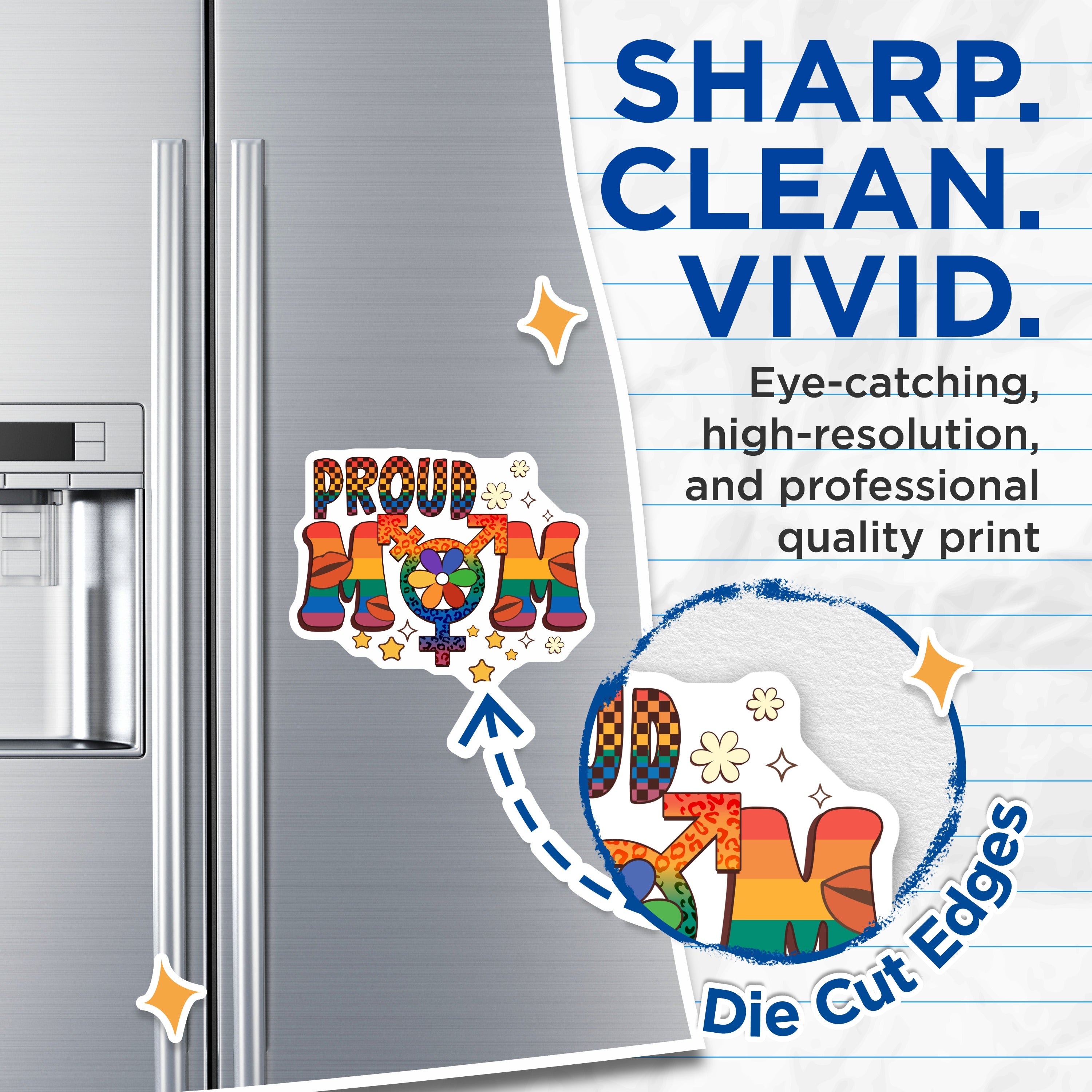 (2 Pack) Proud Mom Rainbow Magnets - LGBTQ Mama Ally Refrigerator Decor - Pride Month Supporter Accent - 5 Inches On Longest Side - Thick Durable Magnet - Made in USA - MAG36812