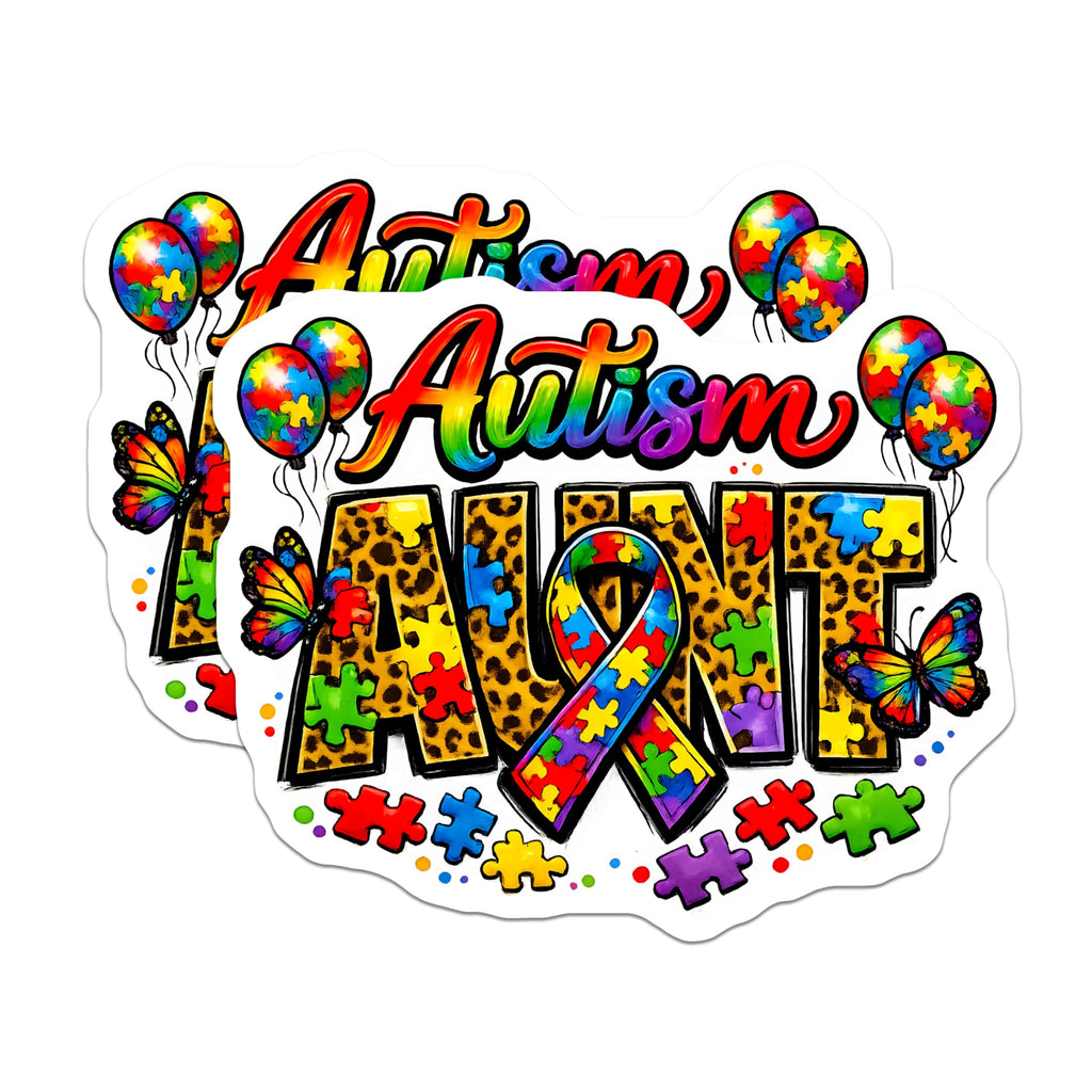 (2 Pack) Autism Aunt Magnets - Neurodiversity Advocate - Colorful Puzzle Piece Design - Leopard Print Supporter - 5 Inches On Longest Side - Thick Durable Magnet - Made in USA - MAG25994