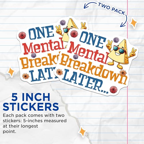 (2 Pack) Funny Mental Breakdown Stickers - Cheese Design Stickers - Retro Cartoon Stickers - 5" On Longest Side - Sticks to Any Smooth Flat Surface - Made in USA - BMCS3248