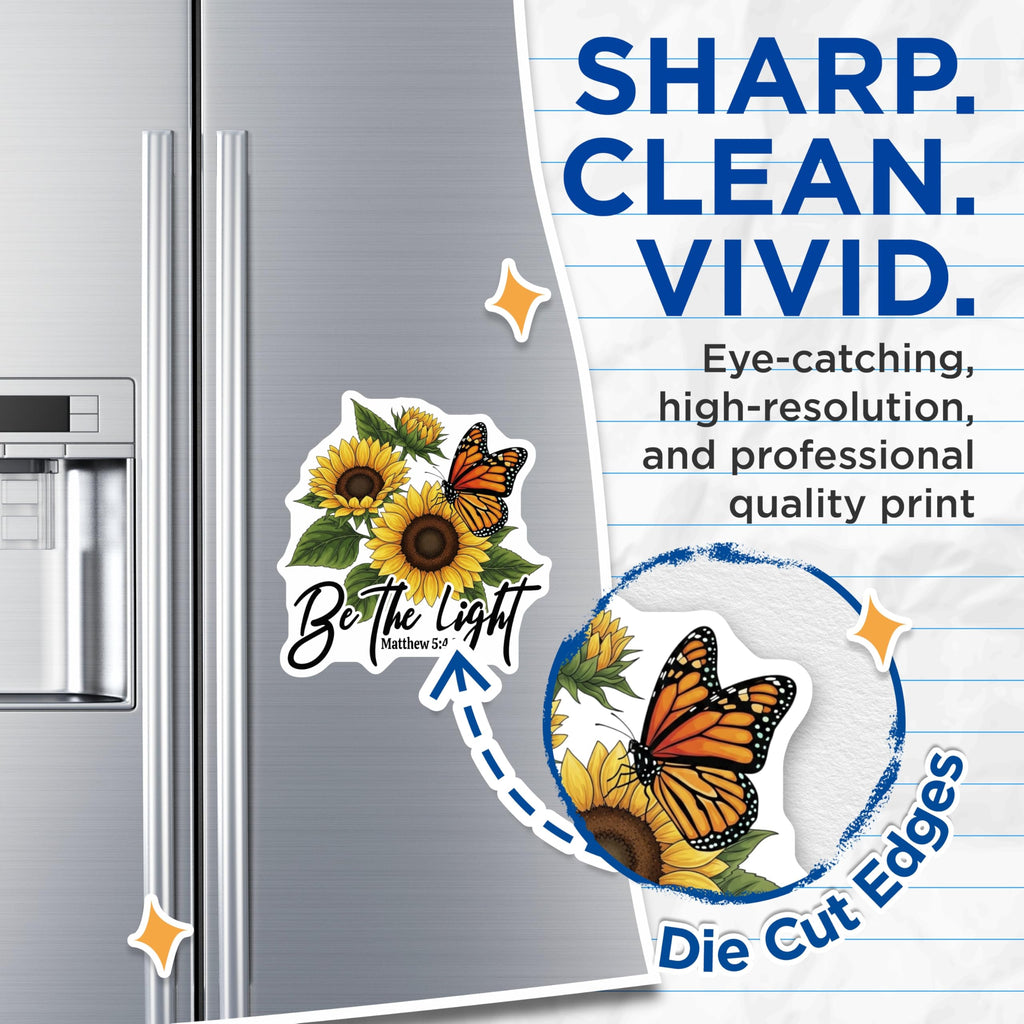 (2 Pack) Sunflower Magnets - Butterfly Decor - Be The Light Magnets - 5" On Longest Side - Premium Magnet - for Cars, Refrigerators, Toolboxes, Lockers - Made in USA - MAG16923