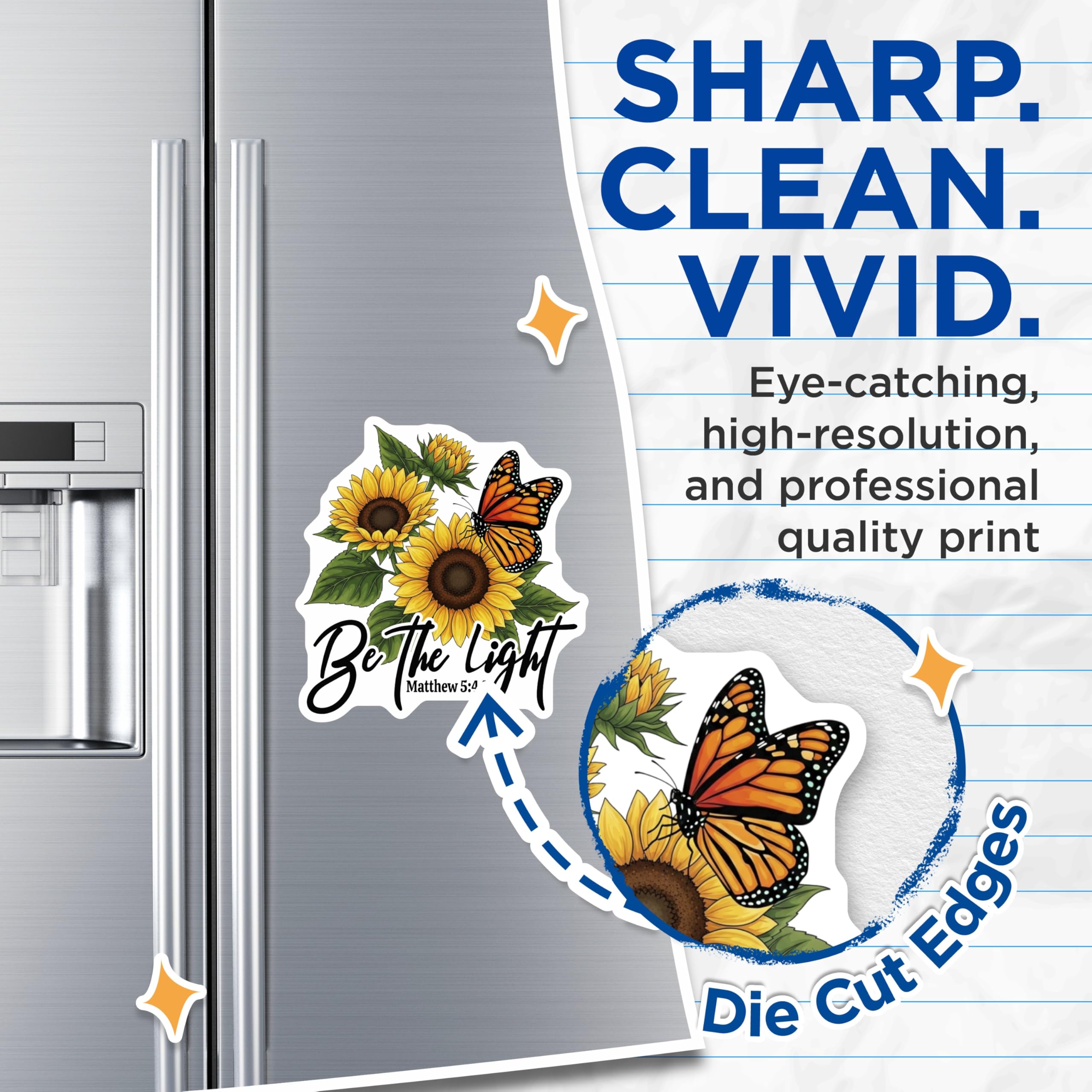 (2 Pack) Sunflower Magnets - Butterfly Decor - Be The Light Magnets - 5" On Longest Side - Premium Magnet - for Cars, Refrigerators, Toolboxes, Lockers - Made in USA - MAG16923