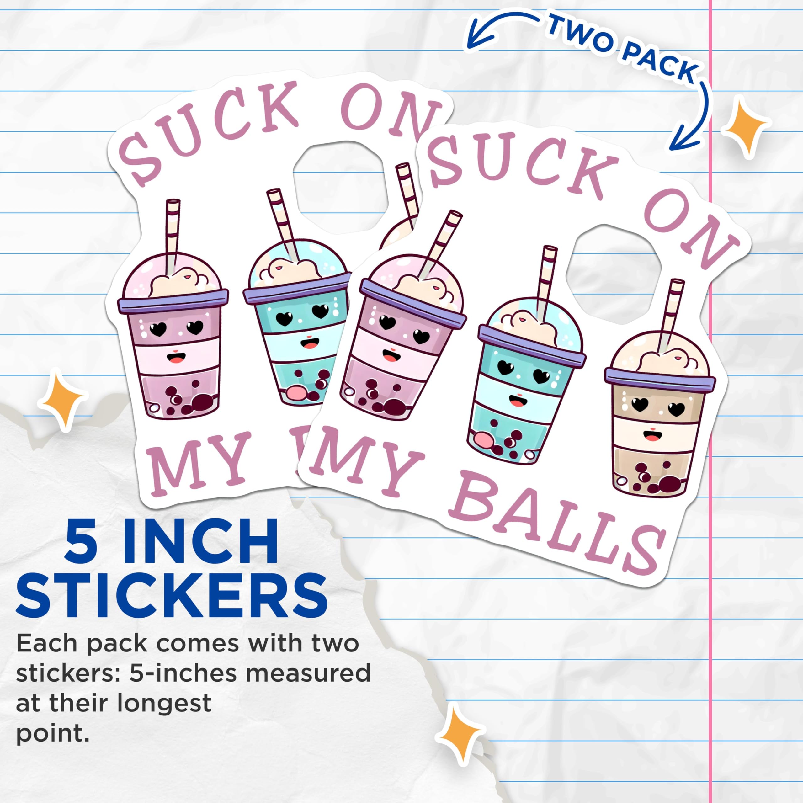 (2 Pack) Funny Boba Stickers - Cute Bubble Tea - Hilarious Drink - 5" On Longest Side - Sticks to Smooth Flat Surfaces - Made in USA - BMCS7753