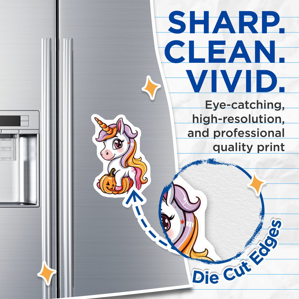 (2 Pack) Halloween Unicorn Magnets - Cute Spooky Pumpkin Decor - Fantasy Animal Fridge Lockers - 5 Inches On Longest Side - Thick Durable Magnet - Made in USA - MAG39531