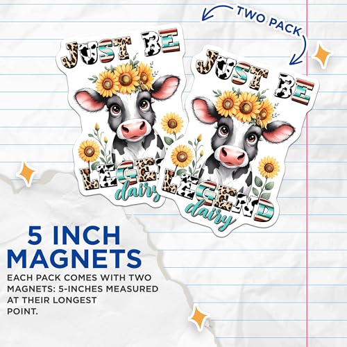 (2 Pack) Inspirational Cow Decor for Fridge or Locker Magnet - 5" On Longest Side - Sticks to Smooth Flat Surfaces - Made in USA - MAG9808