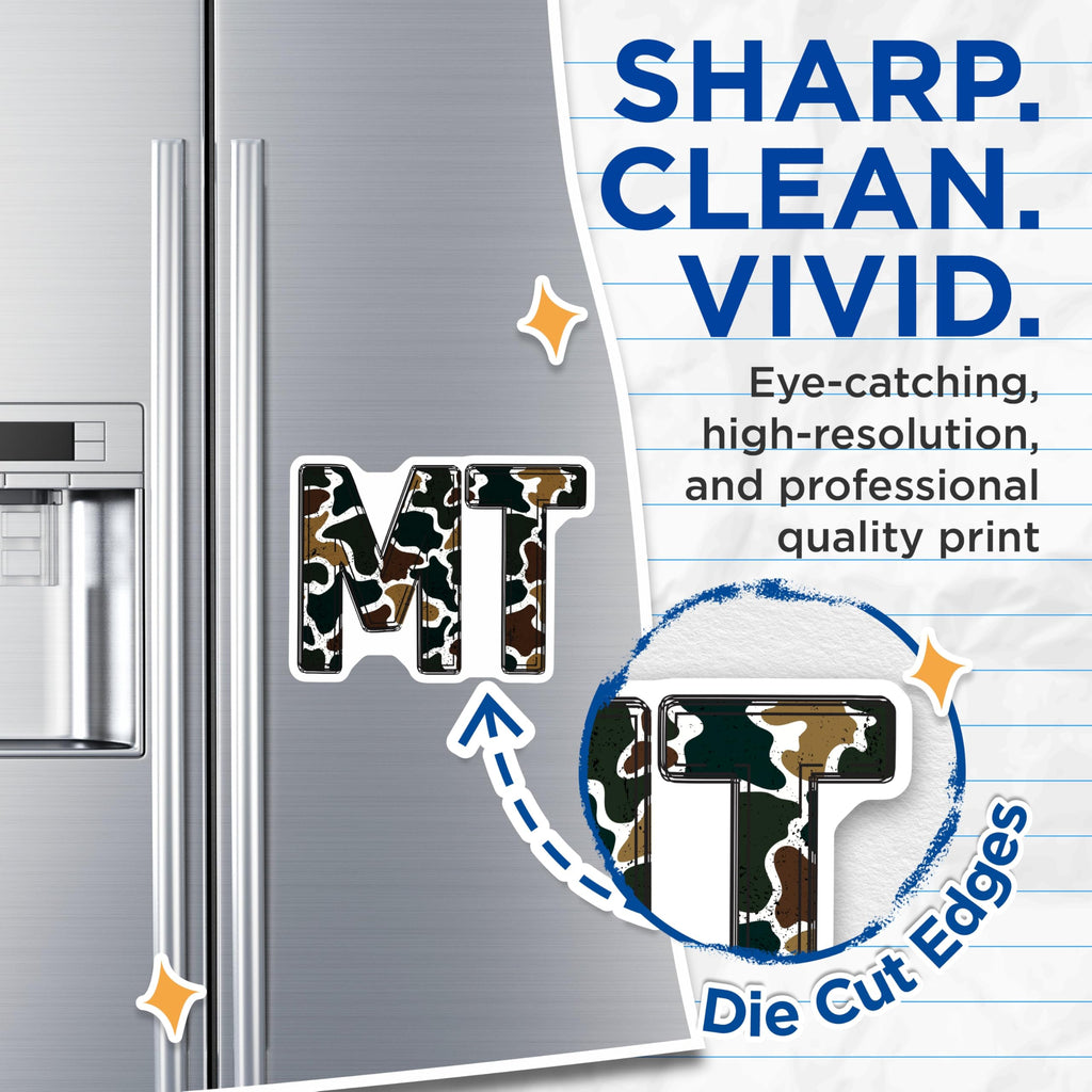(2 Pack) Camouflage Initial Magnets - M and T Letter Army Pattern Decor - Personalized Military Style Refrigerator Magnets - 5 Inches On Longest Side - Thick Durable Magnet - Made in USA - MAG21245