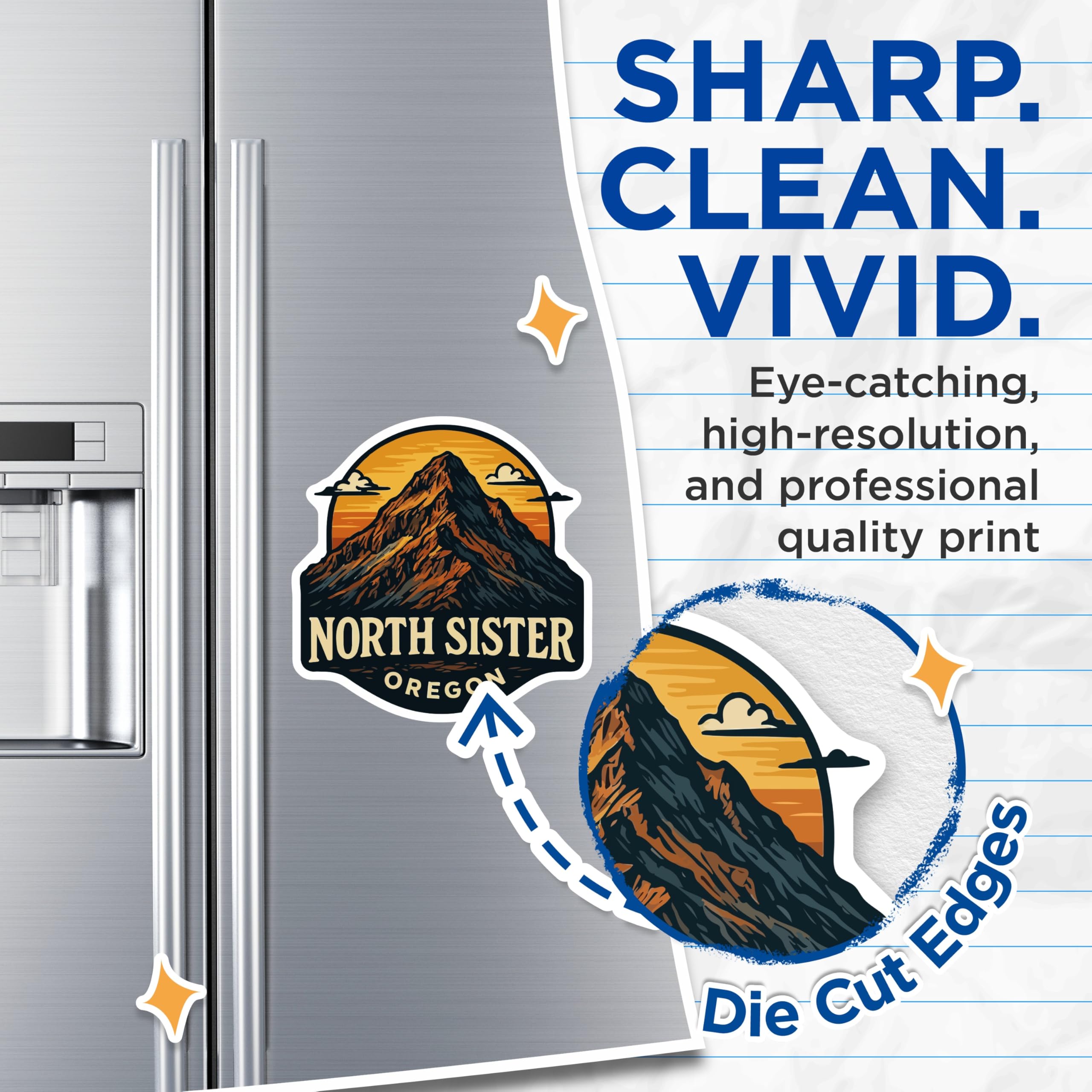 (2 Pack) North Sister Oregon Magnets - Mountain Landscape Decor - Pacific Northwest Souvenir - 5 Inches On Longest Side - Thick Durable Magnet - Made in USA - MAG19713