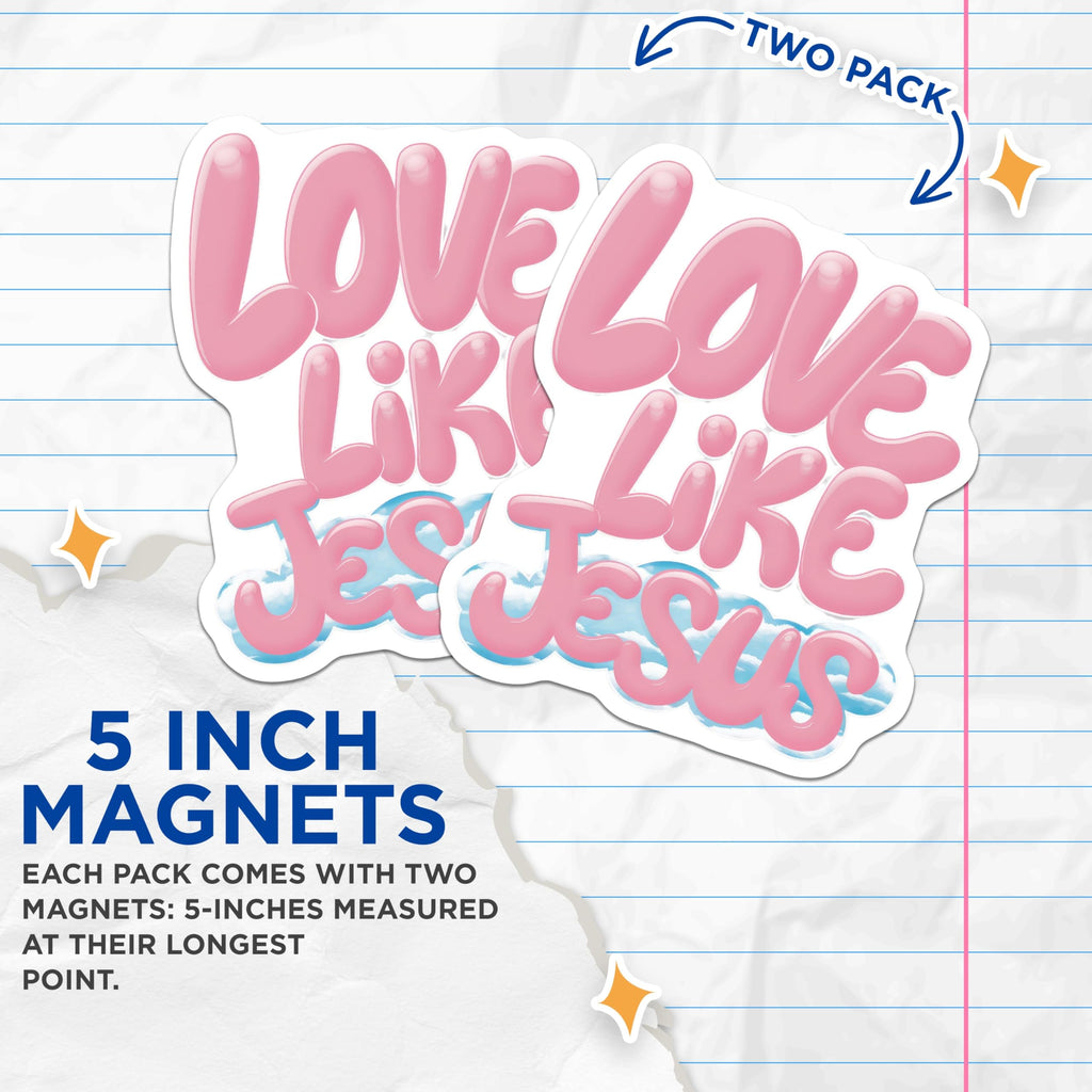 (2 Pack) Love Like Jesus Magnets - Christian Faith Decor - Inspirational Pink Bubbly Sky Message - Religious Art - 5 Inches On Longest Side - Thick Durable Magnet - Made in USA - MAG23403