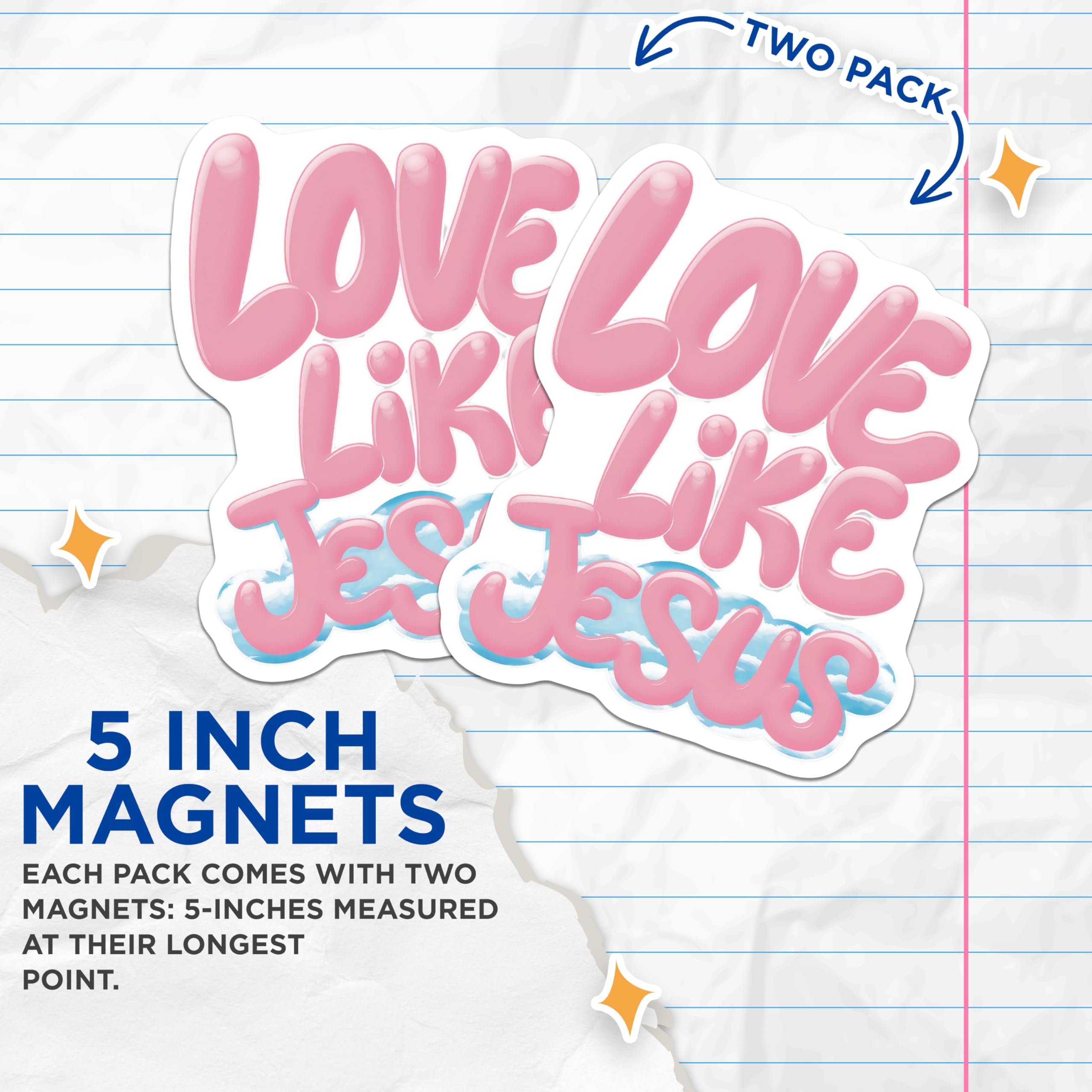 (2 Pack) Love Like Jesus Magnets - Christian Faith Decor - Inspirational Pink Bubbly Sky Message - Religious Art - 5 Inches On Longest Side - Thick Durable Magnet - Made in USA - MAG23403