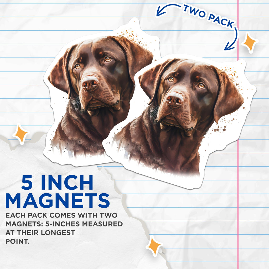(2 Pack) Chocolate Lab Dog Lover Magnets - Labrador Retriever Art - Pet Parent Decor - 5 Inches On Longest Side - Thick Durable Magnet - Made in USA - MAG30334
