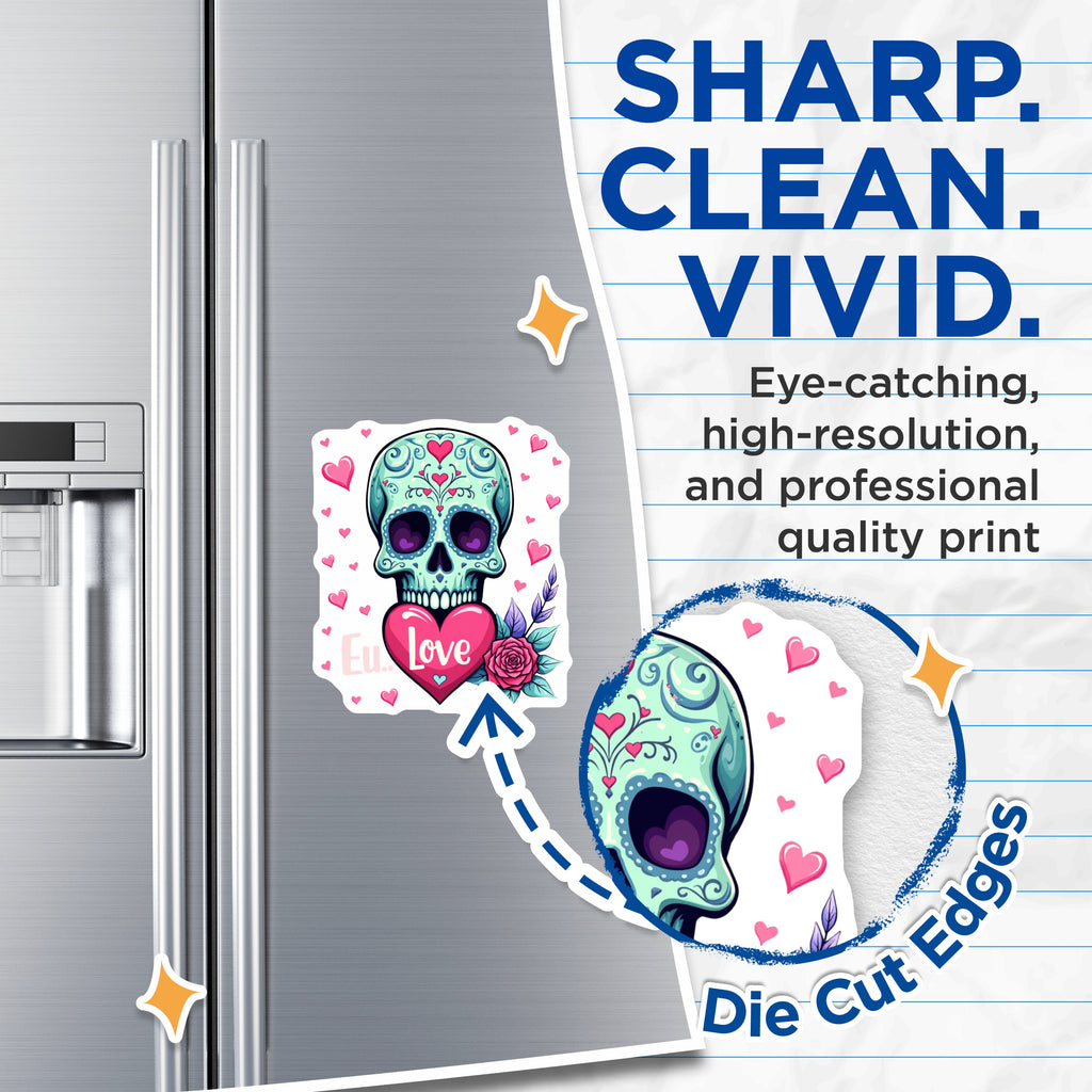 (2 Pack) Sugar Skull Love Magnets - Day of the Dead Art - Romantic Goth Decor - Cute Calavera Refrigerator Magnets - 5 Inches On Longest Side - Thick Durable Magnet - Made in USA - MAG37632