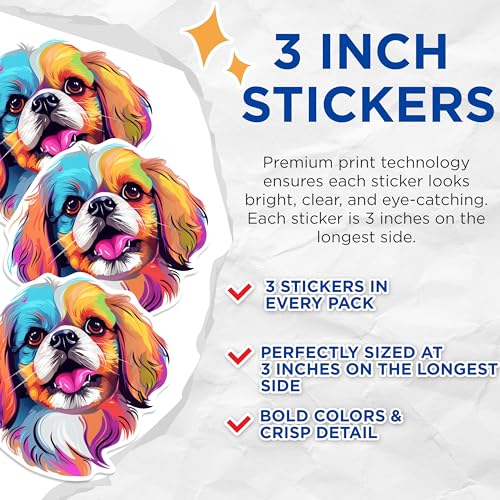 (3 Pack) Cavalier King Charles Spaniel Decals - Colorful Dog Stickers - Laptop Decals - 3 Inches On Longest Side - Easy Peel & Apply - Made in USA - 3MCS0787