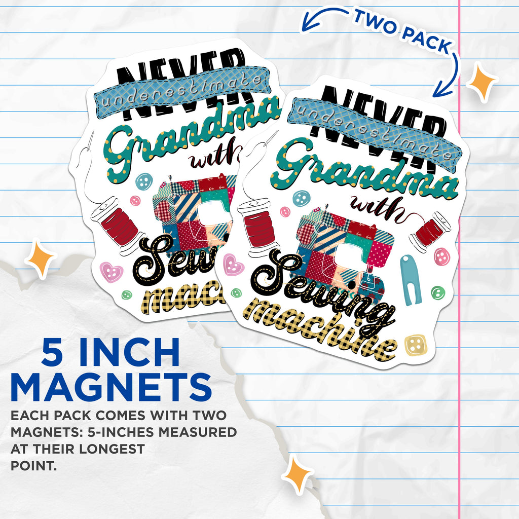 (2 Pack) Grandma Sewing Magnets - Funny Quilting Humor - Craft Room Decoration Refrigerator Magnet - 5 Inches On Longest Side - Thick Durable Magnet - Made in USA - MAG37596