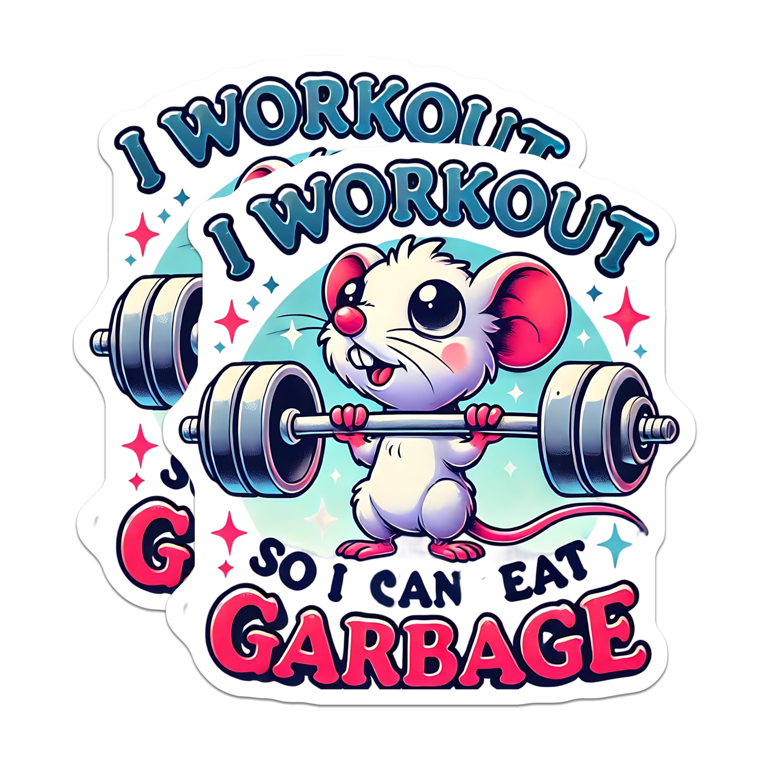 (2 Pack) Workout Mouse Magnets - Funny Fitness - Eat Garbage Novelty Decor - 5" On Longest Side - Premium Magnet - for Cars, Refrigerators, Toolboxes, Lockers - Made in USA - MAG15131