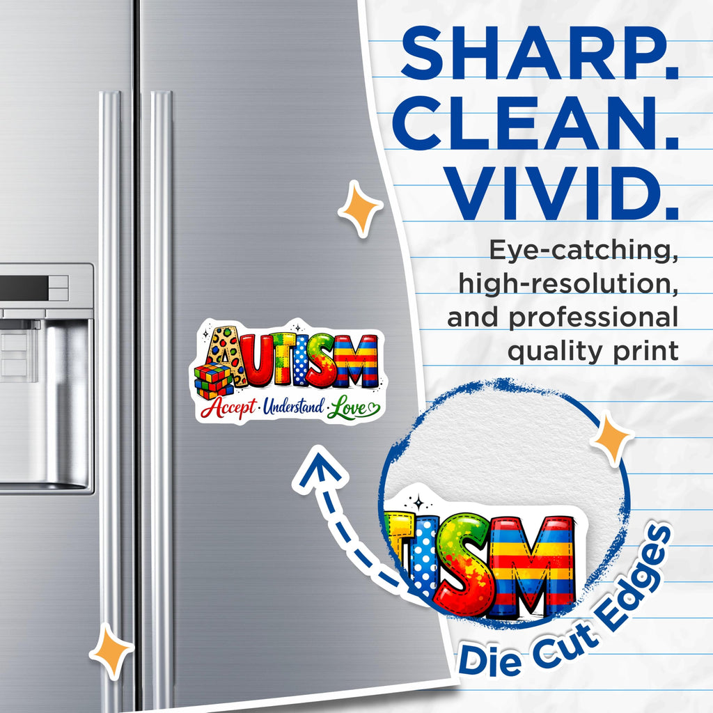 (2 Pack) Autism Acceptance Magnets - Neurodiversity Advocacy - Accept Understand Love - Colorful Support - 5 Inches On Longest Side - Thick Durable Magnet - Made in USA - MAG30829