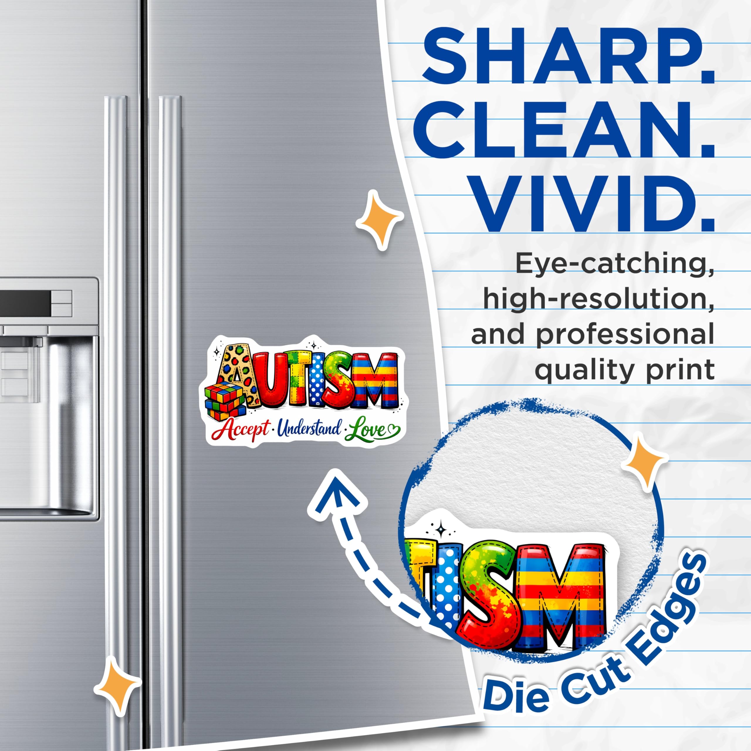(2 Pack) Autism Acceptance Magnets - Neurodiversity Advocacy - Accept Understand Love - Colorful Support - 5 Inches On Longest Side - Thick Durable Magnet - Made in USA - MAG30829