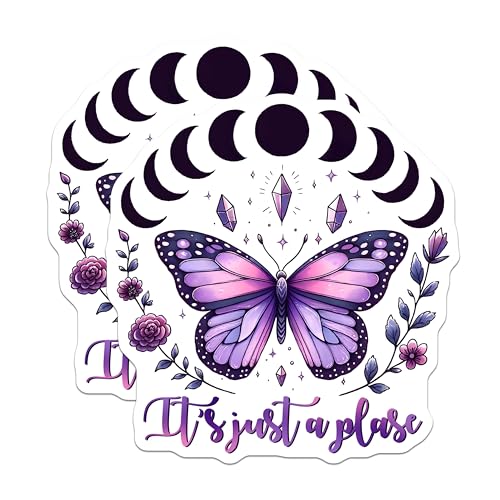 (2 Pack) Butterfly Moon Phase Magnets - Spiritual Decor - Magical Crystal Art - 5" On Longest Side - for Cars, Fridges, Toolboxes - Made in USA - MAG8070