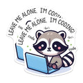 (2 Pack) Leave Me Alone I'm Coding Stickers - Cute Raccoon Laptop Sticker - Programmer Coding Decal - 5" On Longest Side - Sticks to Smooth Flat Surfaces - Made in USA - BMCS6087