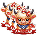 (3 Pack) American Highland Cow Decals - Patriotic Bull - Cute Animal Decal - 3 Inches On Longest Side - Easy Peel & Apply - Made in USA - 3MCS1530