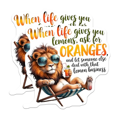(2 Pack) Motivational Lion Stickers - Funny Quote Stickers - Inspirational Animal Stickers - 5" On Longest Side - Sticks to Smooth Flat Surfaces - Made in USA - BMCS6070