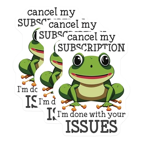 (3 Pack) Funny Frog Decals - Cancel Subscription - Sarcastic Laptop Decal - 3 Inches On Longest Side - Easy Peel & Apply - Made in USA - 3MCS4856