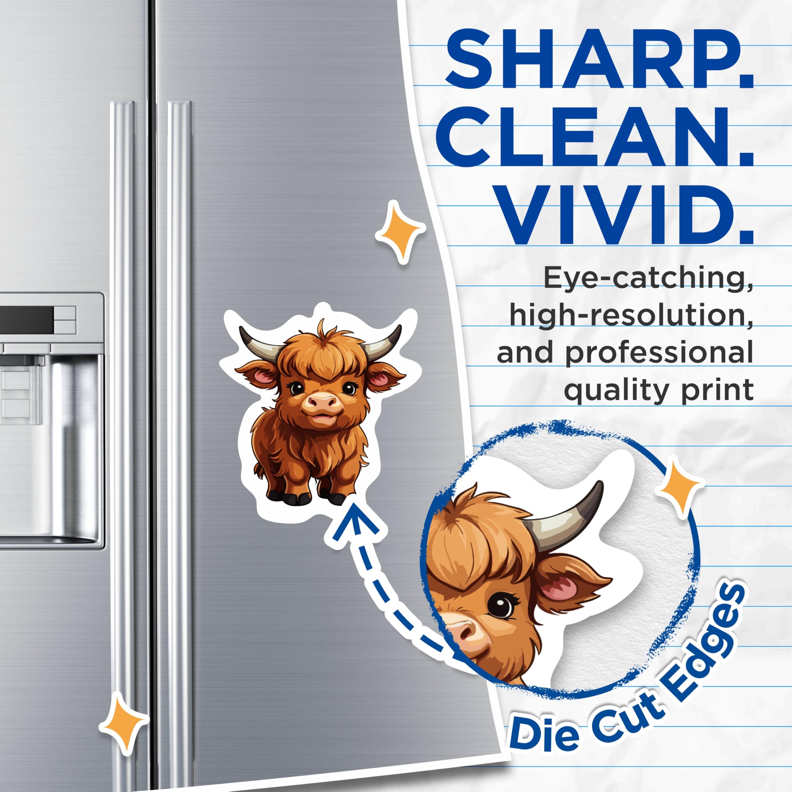 (2 Pack) Cute Highland Cow Magnets - Cartoon Highland Cow - 5 Inches On Longest Side - Premium Magnet - for Cars, Refrigerators, Toolboxes - Made in USA - MAG2183