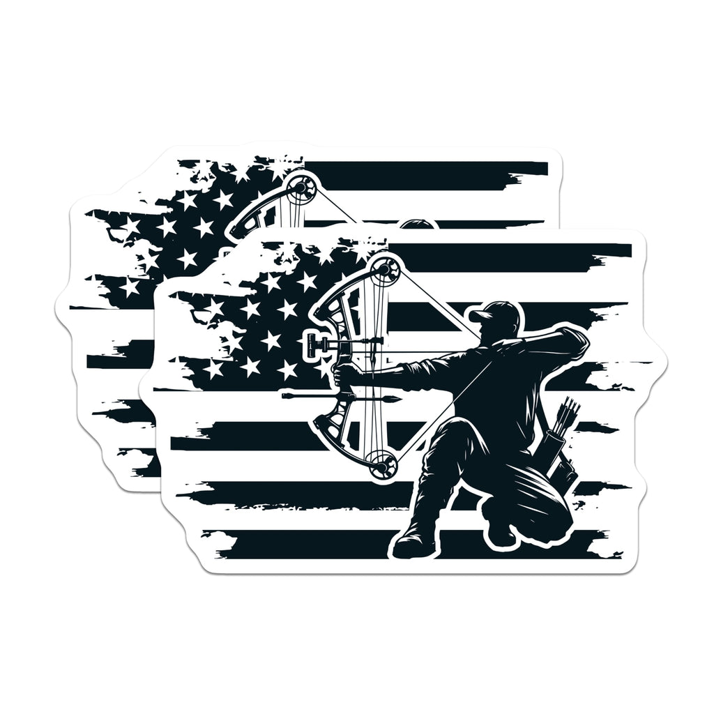 (2 Pack) Archer Magnets - Distressed American Flag Archery - Patriot Bowhunter Sports Decor - 5 Inches On Longest Side - Thick Durable Magnet - Made in USA - MAG19669
