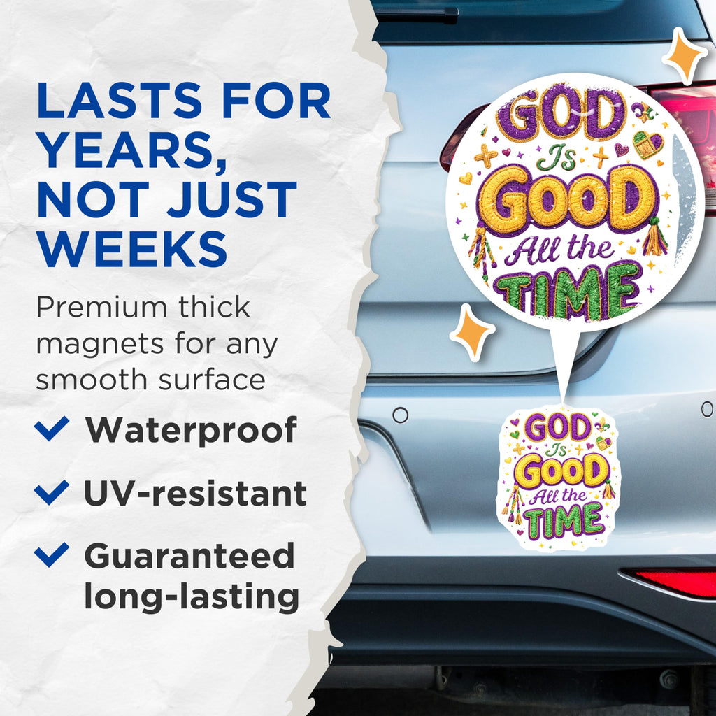 (2 Pack) God is Good All The Time Magnets - Inspirational Christian Decor - Fleur De Lis Faith Art - 5 Inches On Longest Side - Thick Durable Magnet - Made in USA - MAG19754