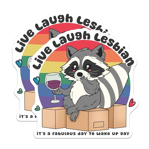 (2 Pack) Live Laugh Lesbian Stickers - Cute Pride Animal Stickers - Fun LGBTQ+ Stickers - 5" On Longest Side - Sticks to Smooth Flat Surfaces - Made in USA - BMCS7054