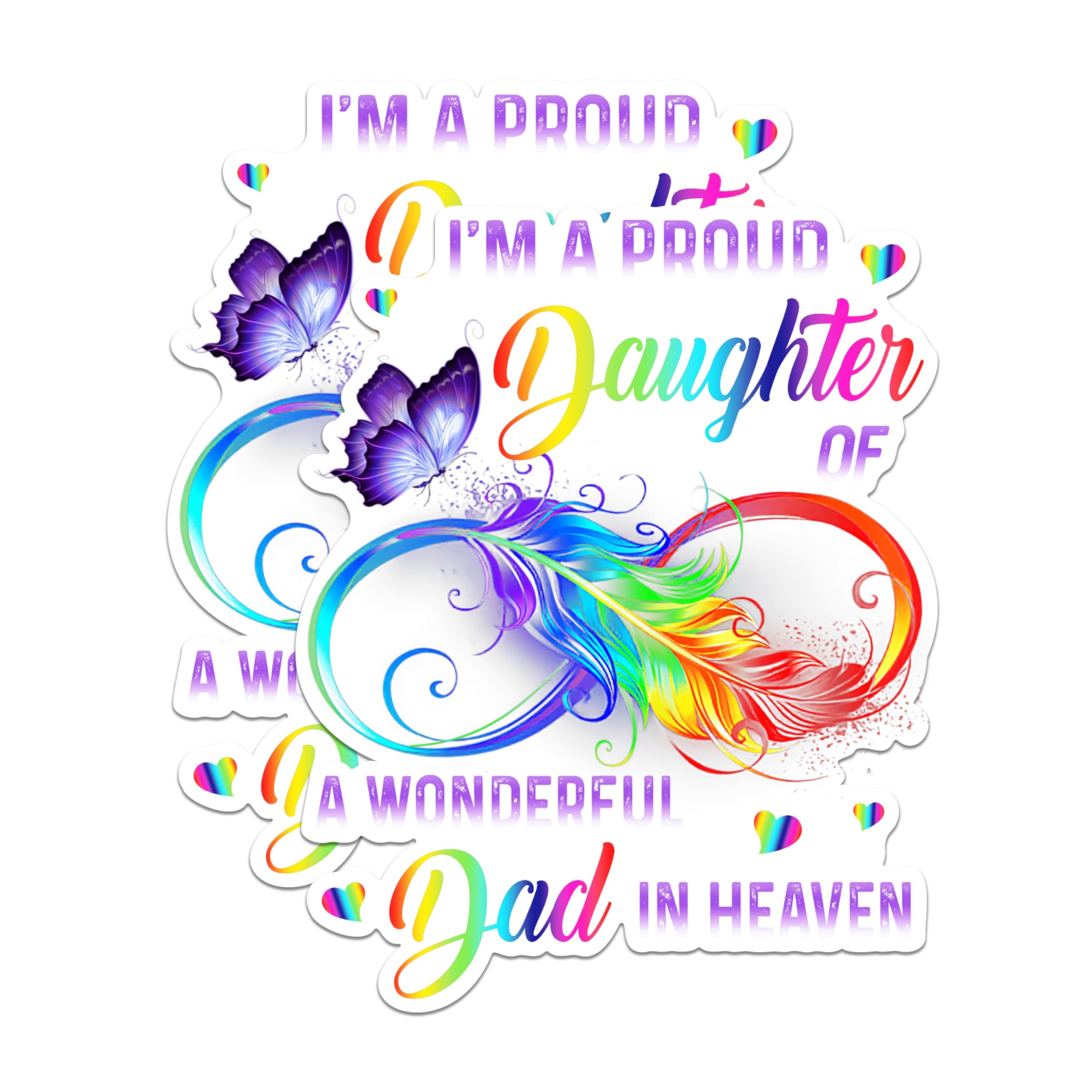 (2 Pack) Proud Daughter of a Wonderful Dad in Heaven Magnets - Remembrance - Rainbow Feather Butterfly - 5" On Longest Side - for Fridges, Toolboxes - Made in USA - MAG2566
